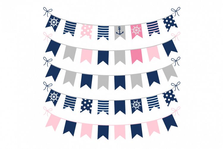 Cute nautical bunting clipart, Girl birthday party banner
