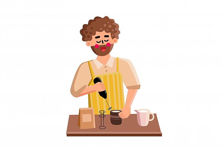 Milk Frother Tool Man Use For Prepare Latte Vector example image 1
