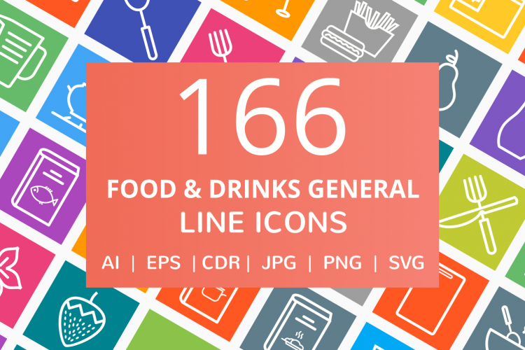166 Food   Drinks General Line Multicolor B/G Icons