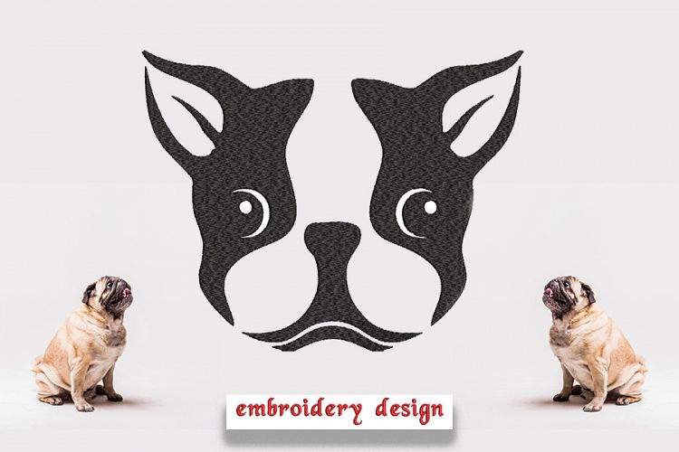 Pug Head Embroidery Design, Dog Embroidery
