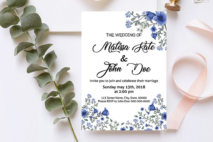 Violet Flower Wedding Invitation Template
