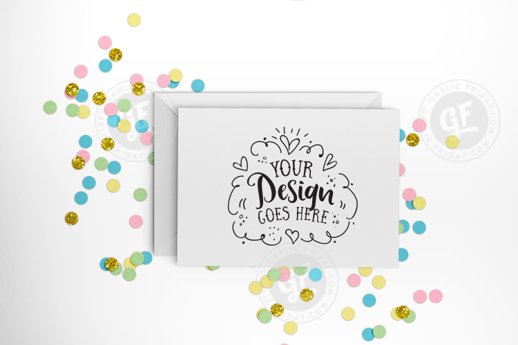 Pastel confetti greeting card mockup with smart objects PSD (landscape) 0009-19