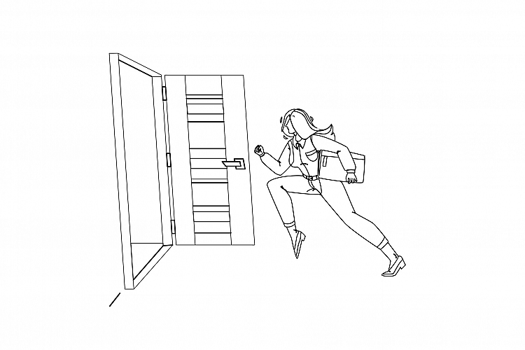 Woman Leaving Room, Running To Open Door Vector example image 1