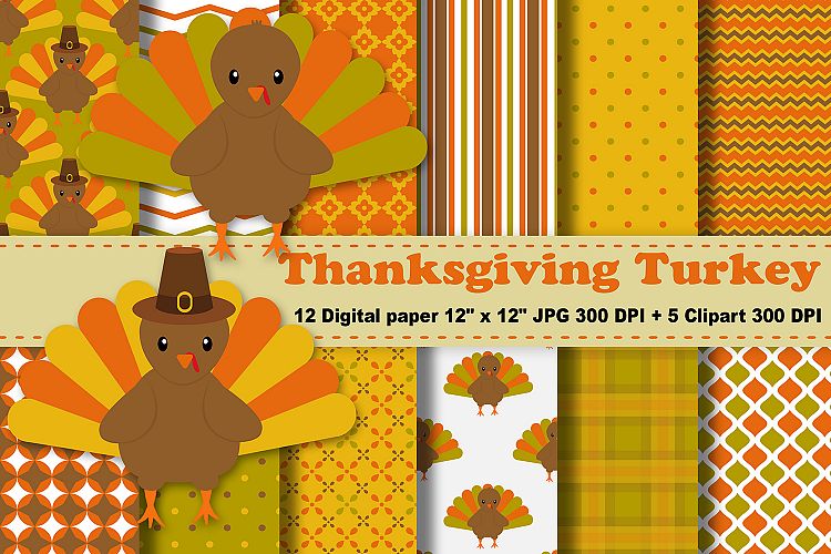 Thanksgiving Digital Paper, Thanksgiving Turkey Background, Fall Pattern, Autumn Printables, Scrapbook Papers, Digital Scrapbooking, Turkey Clipart.