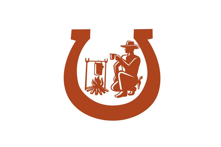 Cowboy Drinking Coffee Horseshoe Mascot