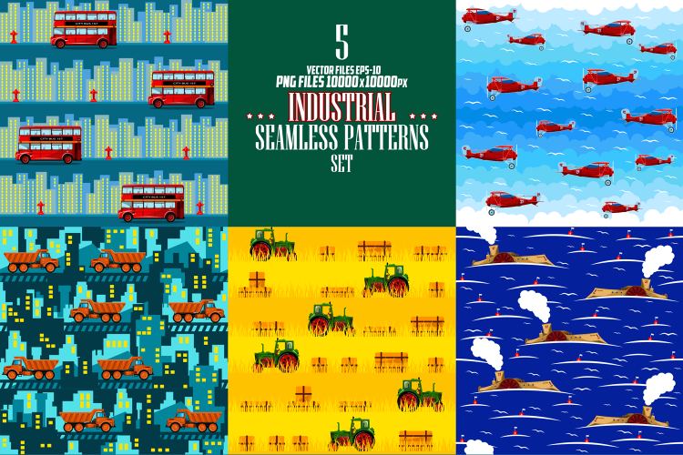 Industrial seamless patterns set.