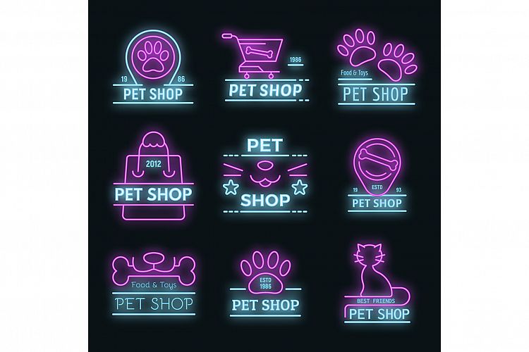 Pet store icons set vector neon example image 1