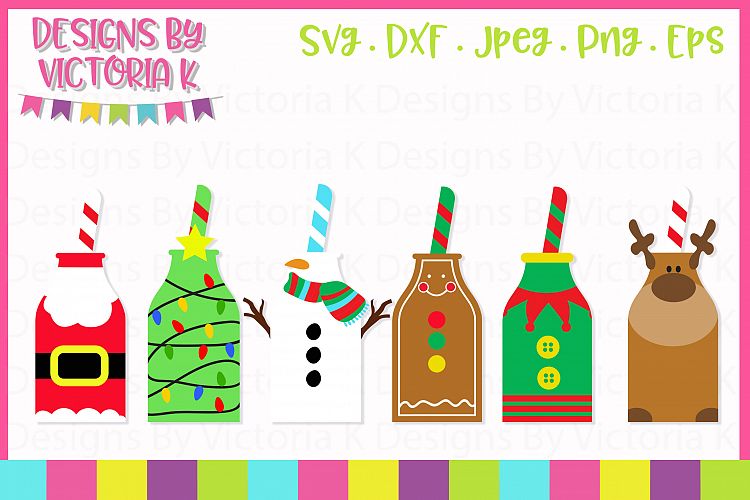 6 Christmas Milk Bottles, Christmas, SVG, DXF, PNG