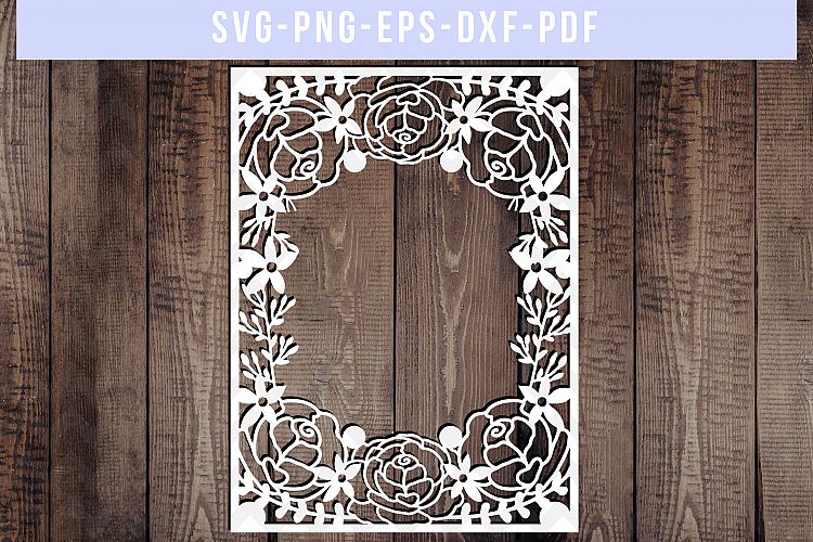 Floral Frame SVG Cut File, Wedding Flower Papercut, DXF, PDF