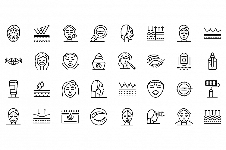Wrinkles icons set, outline style