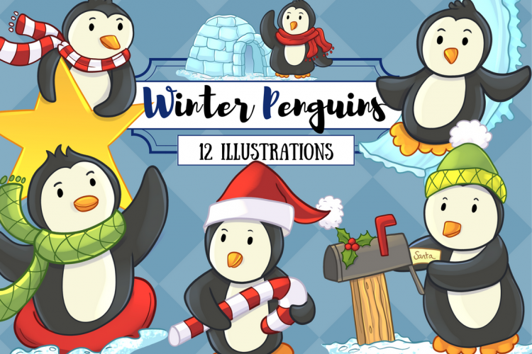 Winter Penguins Clip Art Collection