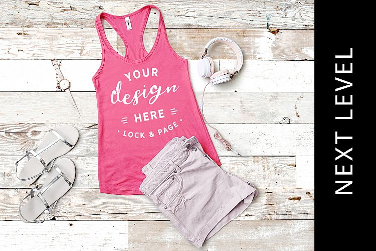 Hot Pink Next Level 1533 Tank Top Mockup Feminine Flat Lay