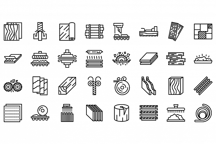 Plywood icons set, outline style example image 1