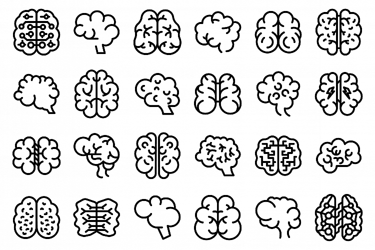 Human brain icons set, outline style example image 1