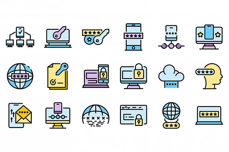 Multi-factor authentication icons set vector flat example image 1
