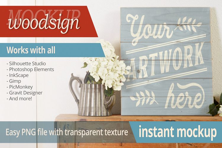 Instant photorealistic woodsign mockup