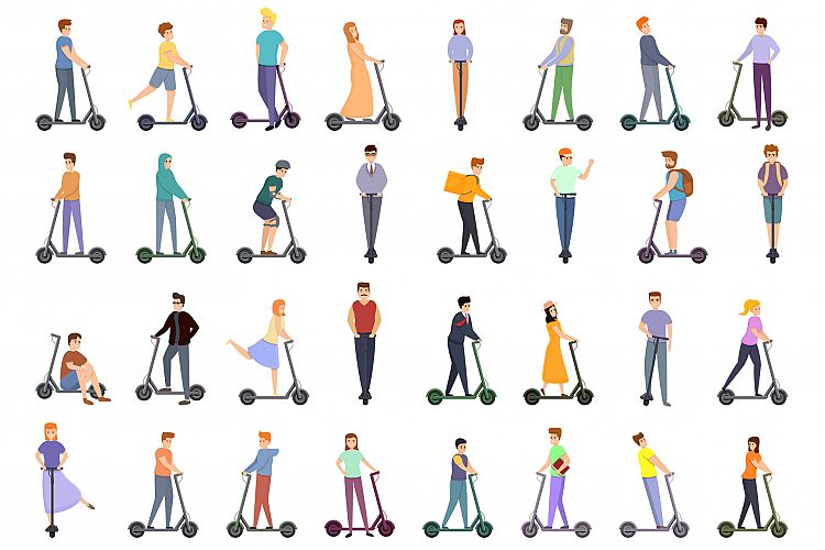Electric scooter icons set, cartoon style example image 1