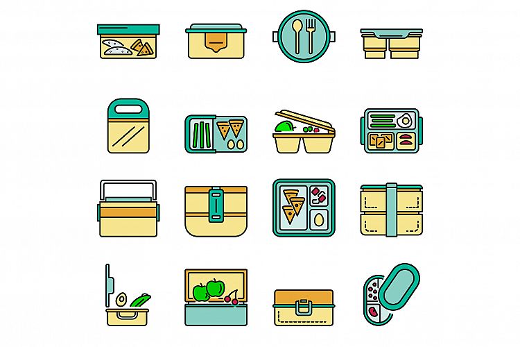 Lunchbox icon set line color vector example image 1