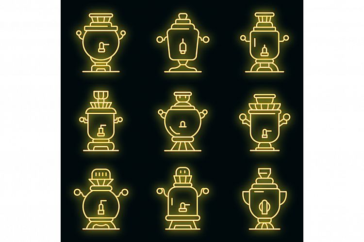 Samovar icons set vector neon example image 1