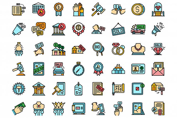 Auction icons set vector flat example image 1