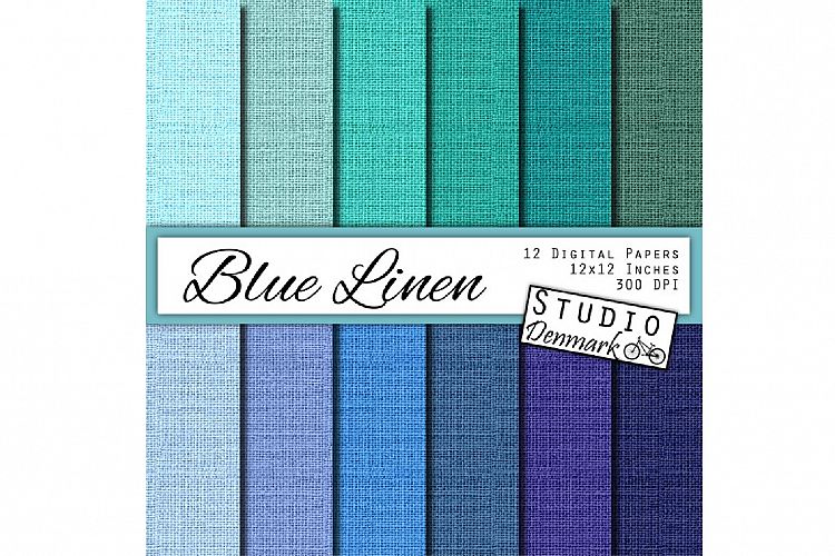 Blue Linen Digital Paper - 12 Shades Blue Green Teal