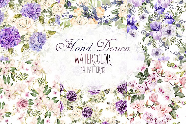 Hand Drawn Watercolor 15 Patterns