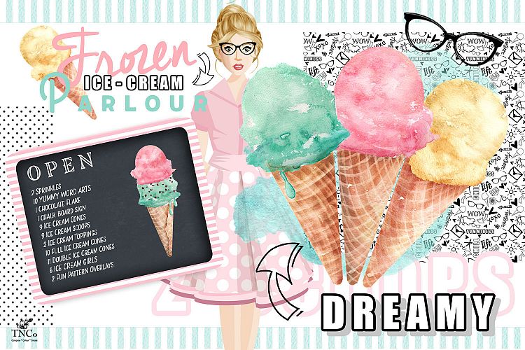 Watercolour Ice creams and Girl Graphics