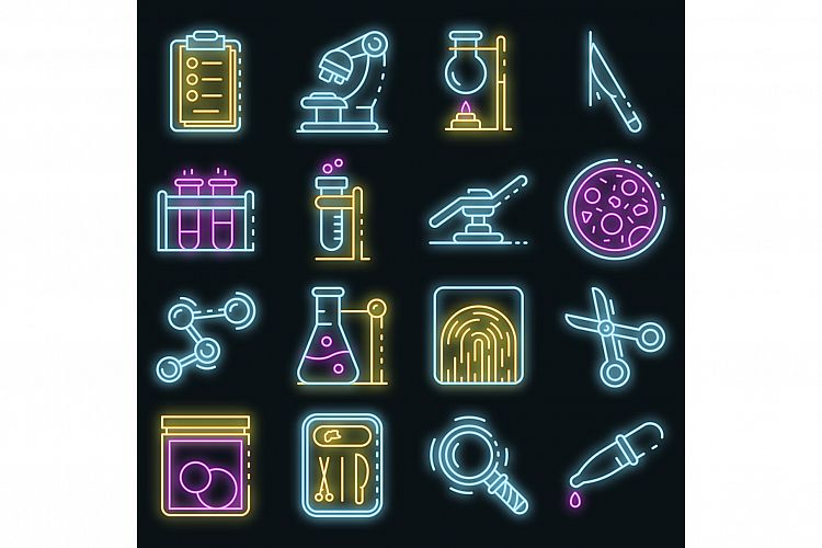 Forensic laboratory icons set vector neon example image 1