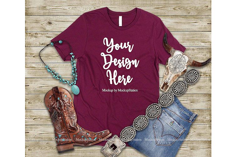Download Western Maroon T-Shirt Mock Up, Southern Bella Canvas 3001 ...