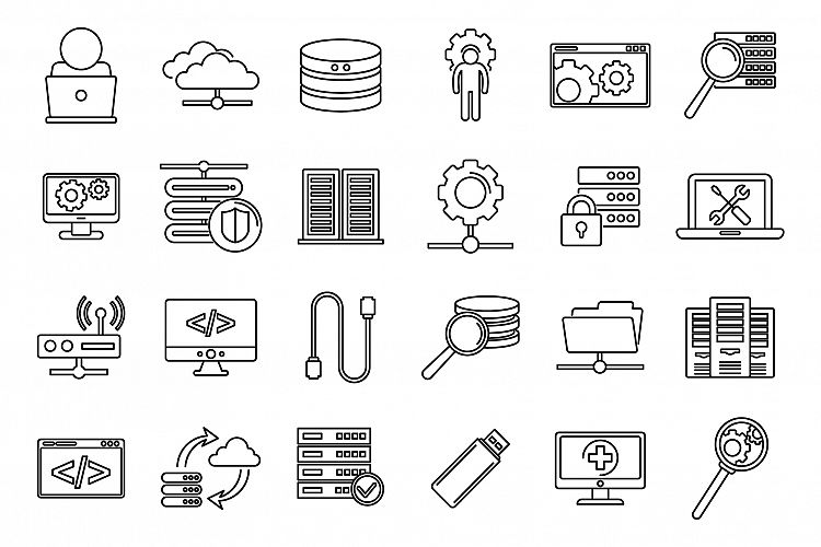 Company it administrator icons set, outline style example image 1