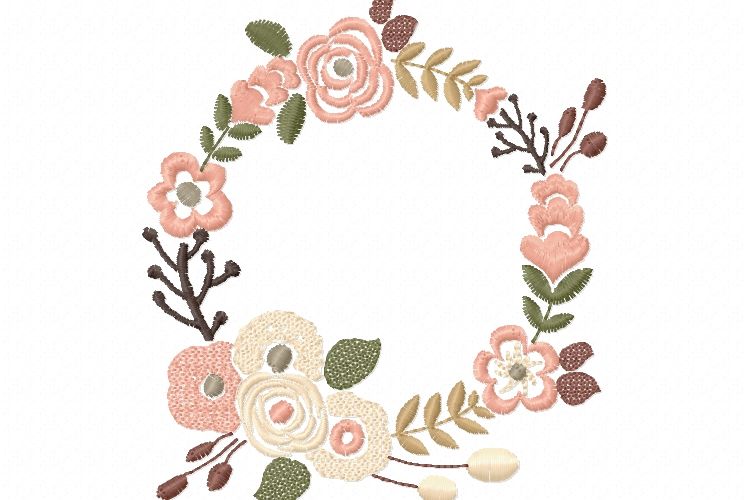 Floral Wreath Font Frame Monogram Design - EMBROIDERY DESIGN FILE - Instant download - Vp3 Hus Dst Exp Jef Pes formats 5 sizes 3,4,5,6,7inch
