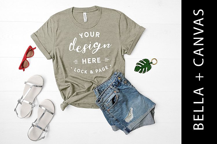 Heather Stone Bella Canvas 3001 T Shirt Mockup Cool Flat lay
