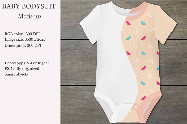 Baby bodysuit mockup. Product mockup.