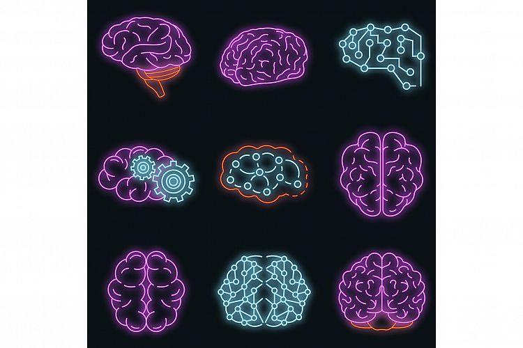 Memory brain icon set vector neon example image 1