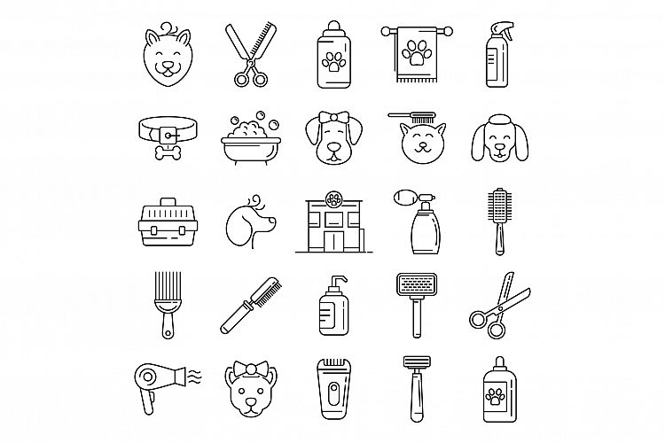 Groomer icons set, outline style example image 1