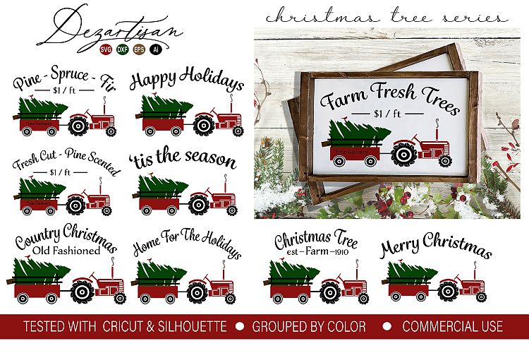 Christmas Tree Tractor Series SVG DXF PNG Cut File