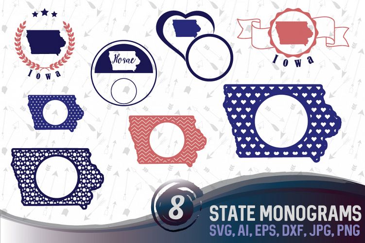 8 Monograms with Iova - cutting files, SVG, PNG, JPG, EPS, AI, DXF