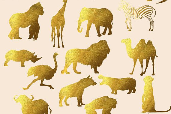 Gold Foil Safari Animals Clipart