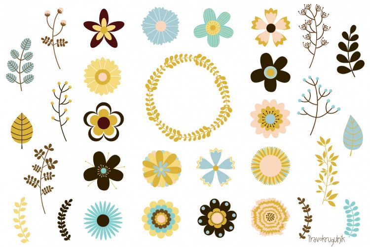Wedding flowers clipart, Mod retro floral clip art vintage