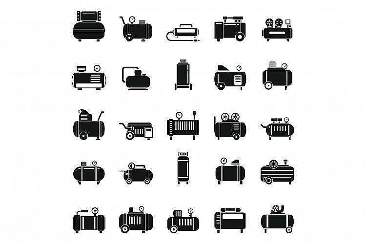 Air compressor pneumatic icons set, simple style example image 1