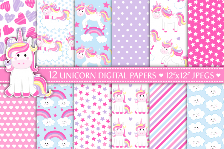 Unicorn Digital Papers, Cute Unicorn Patterns