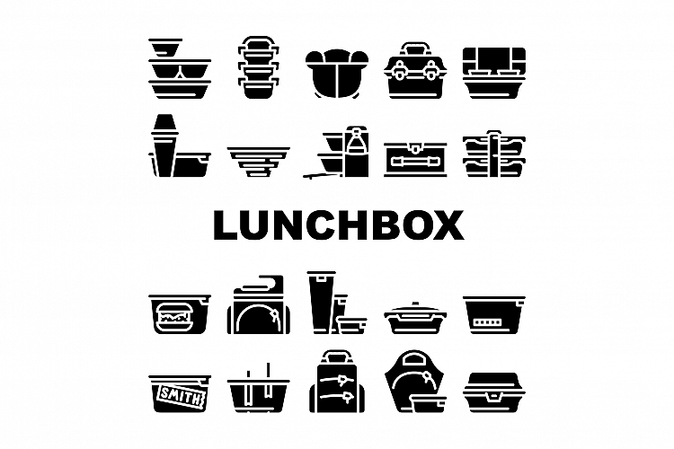 Lunchbox Dishware Collection Icons Set Vector Illustration example image 1