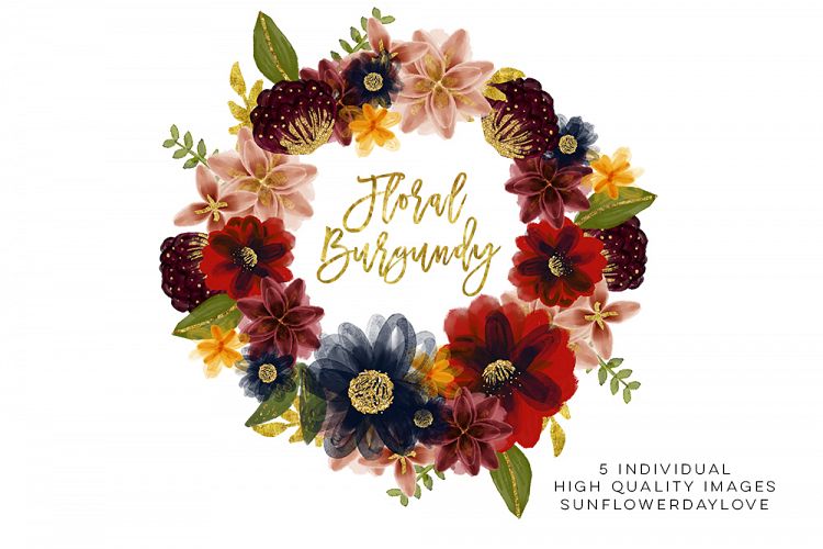 Watercolor burgundy flower Wreaths