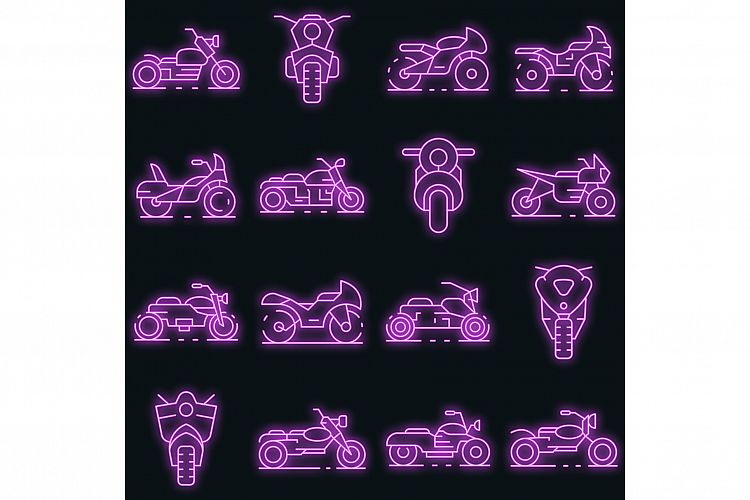 Motorbike icons set vector neon example image 1