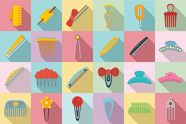 Barrette icons set, flat style example image 1