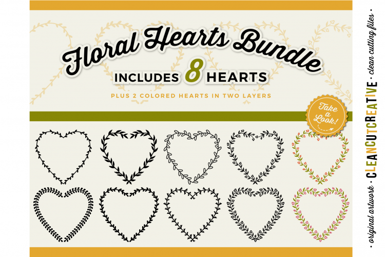 Download 8 svg FLORAL HEARTS leaf heart wreath frames - SVG cut ...