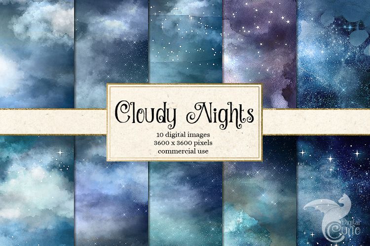 Cloudy Nights Watercolor Sky Backgrounds