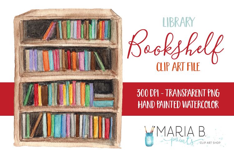 Library Bookshelf Watercolor Clip Art PNG