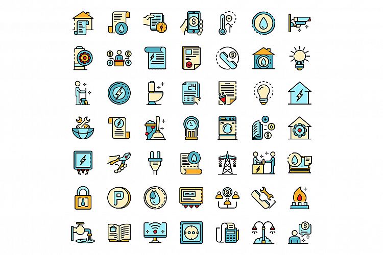 Utilities icons set line color vector example image 1