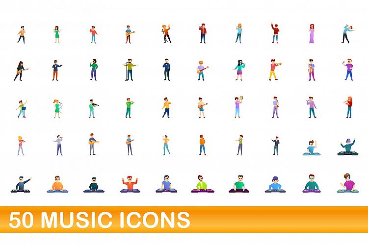 50 music icons set, cartoon style example image 1